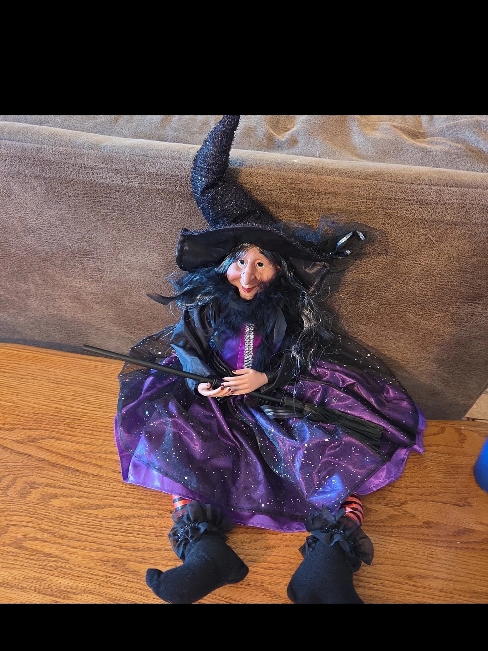 Moonlight Manor Decoration  Witch Figure Purple & Black Grey Hair ~ 26 Inches